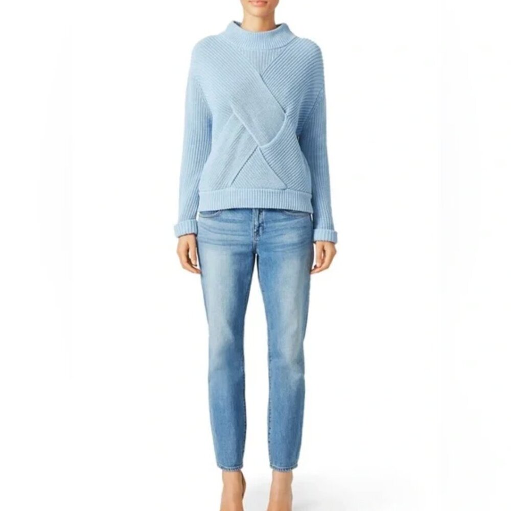 C/MEO COLLECTIVE Shake It Off Sweater (CMO3_XS) Light Blue Cable Knit